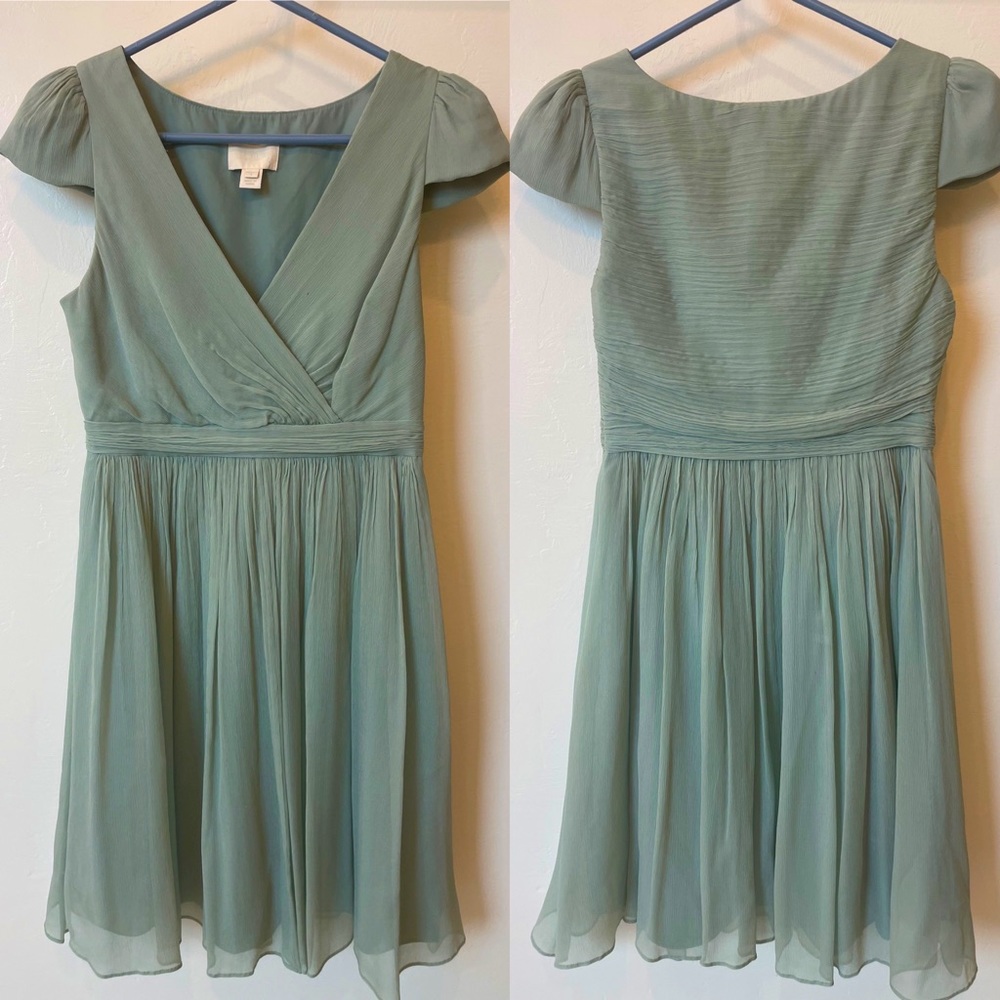 J Crew silk sage bridesmaid dress. Size 8 petite.